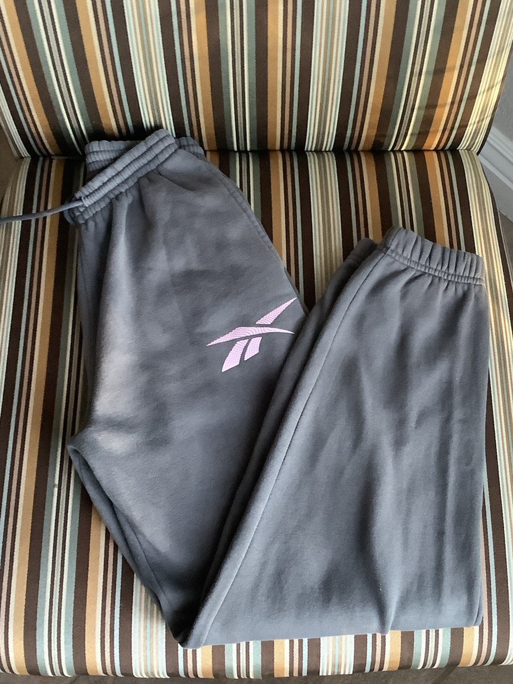 Reebok Gray Joggers with Pink Logo